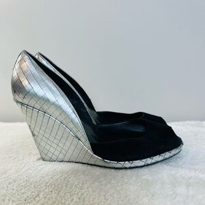 Sigerson Morrison Black Leather Suede Wedge Heels